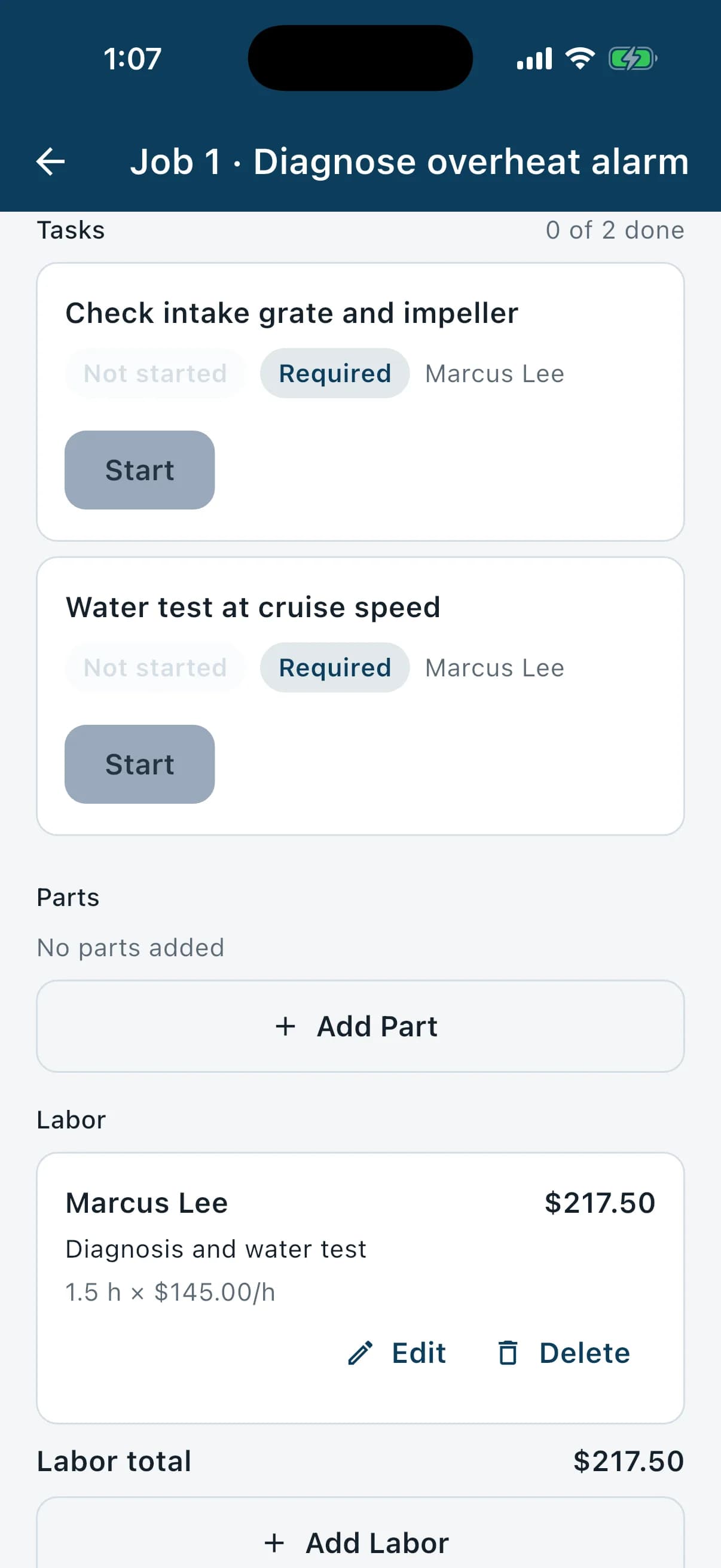 MarineInspect mobile app: job tasks