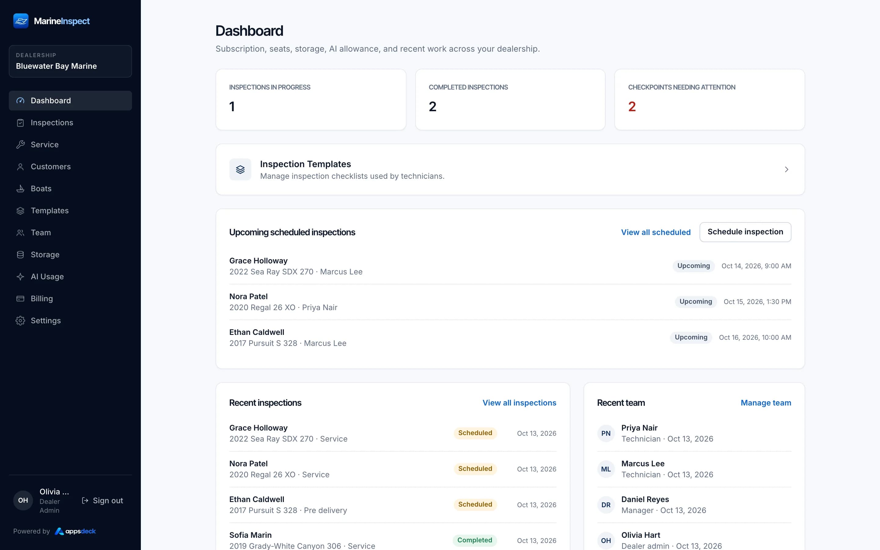 Marine Apps desktop portal: dealer dashboard