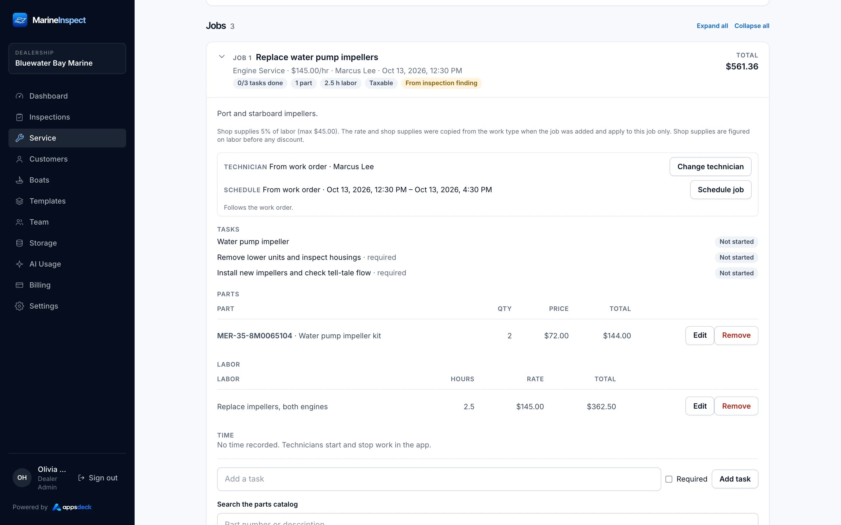 Marine Apps desktop portal: job financial summary