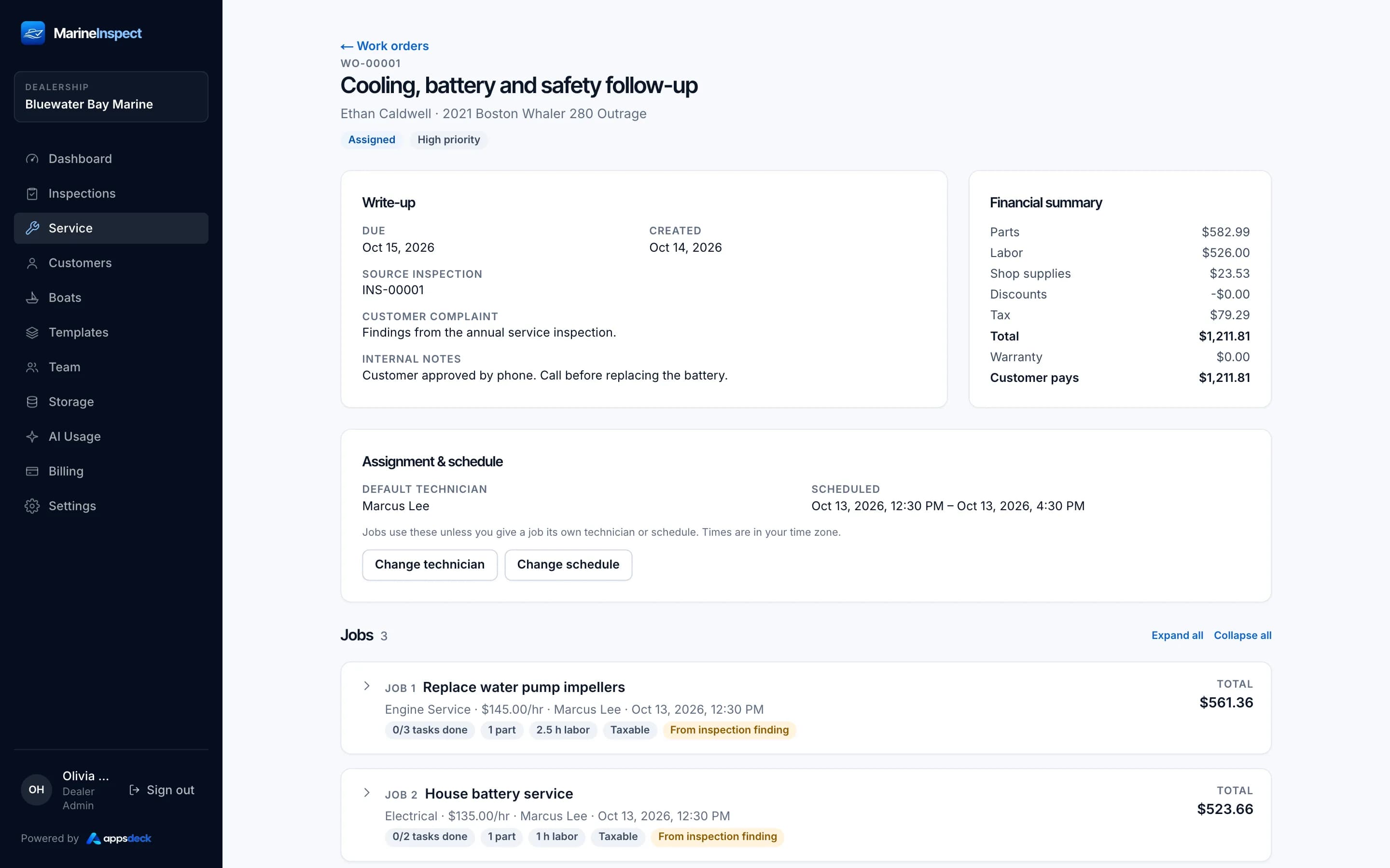Marine Apps desktop portal: work order detail